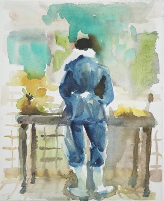 En cuisine, aquarelle, 26 x 32 cm