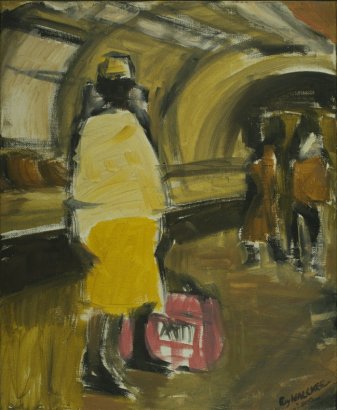 Tati dans le métro;acrylique sur toile